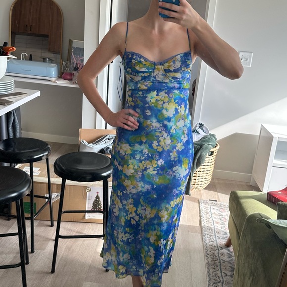 Astr Blue and Yellow Floral Midi Dress - Picture 1 of 4